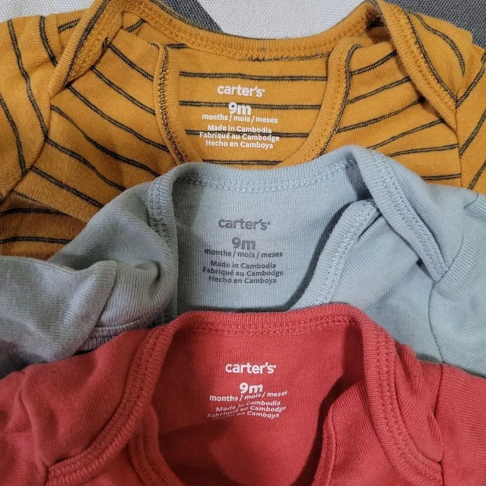 Carters Size 9 Months Orange Blue Yellow 3 Onesie Bundle